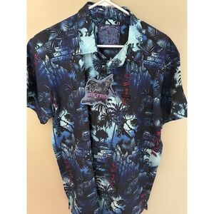 Retro Rifle The Apex War Button Down Shirt Blue, Alien vs. Predator AVP XL